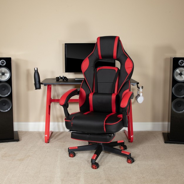 Flash Furniture Gaming Desk With Cup Holder headphone Hook amp Reclining Back arms Gaming Chair With Footrest