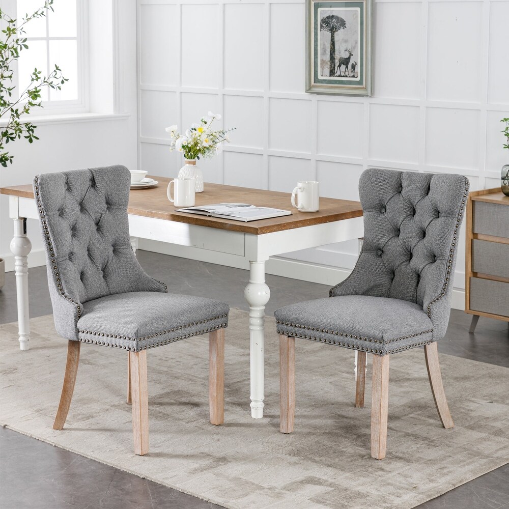 Set of 2 Modern High End Tufted Solid Wood Upholstered Dining Chair with Nailhead Trim