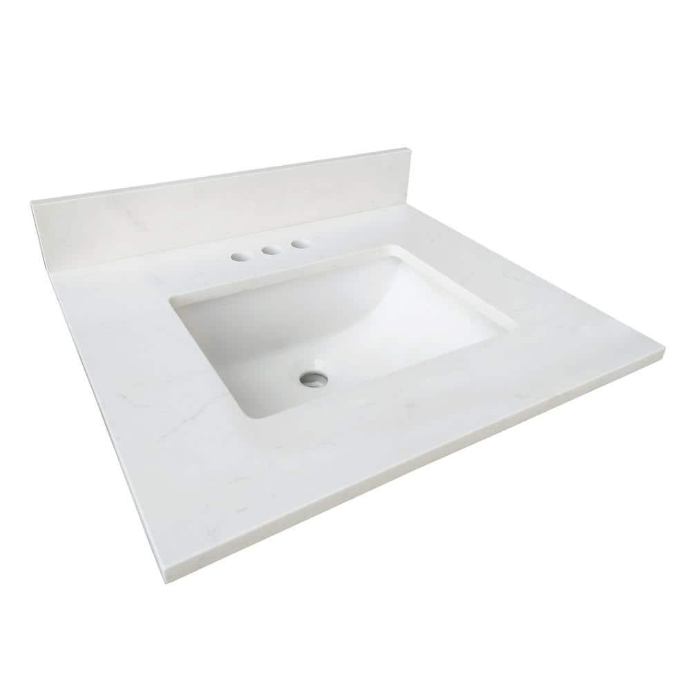 Home Decorators Collection 25 in W x 22 in D x 075 in H Quartz Vanity Top in Carrara White with White Basin