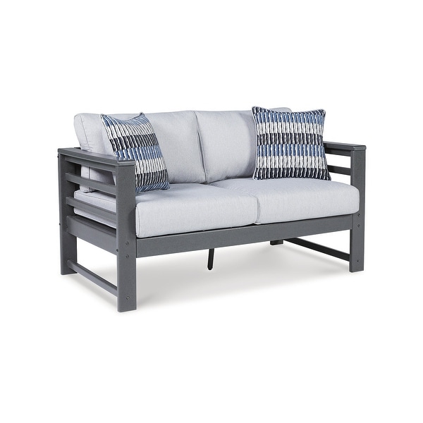 Signature Design by Ashley Amora Charcoal Gray 4Piece Outdoor Seating Package