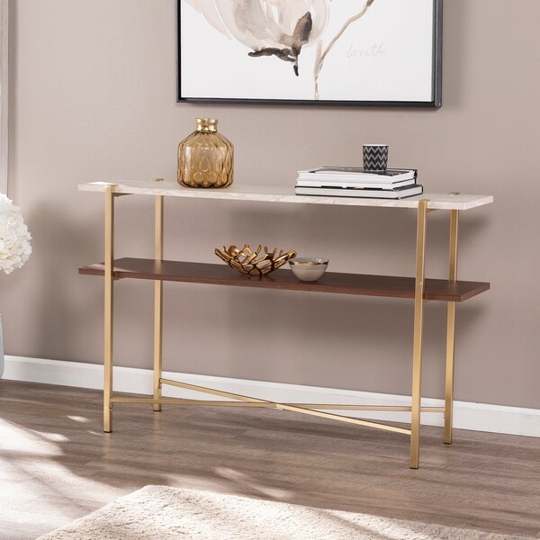 SEI Furniture Aldea Faux Marble Console Table w/ Storage