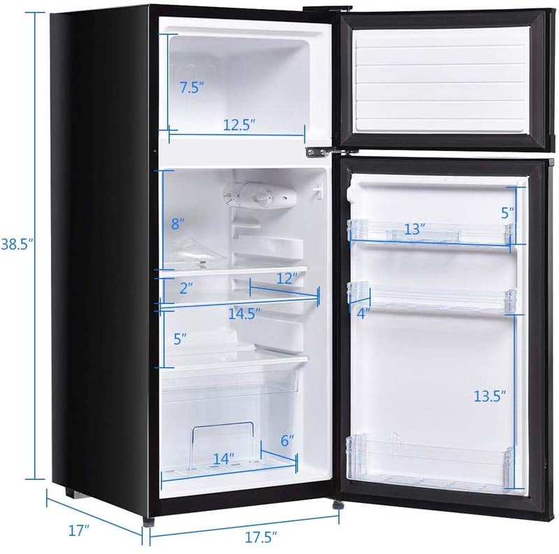 3.4 Cu.Ft Classic Compact Refrigerator 2-Door Cold-rolled Sheet Freezer with Removable Glass Shelves