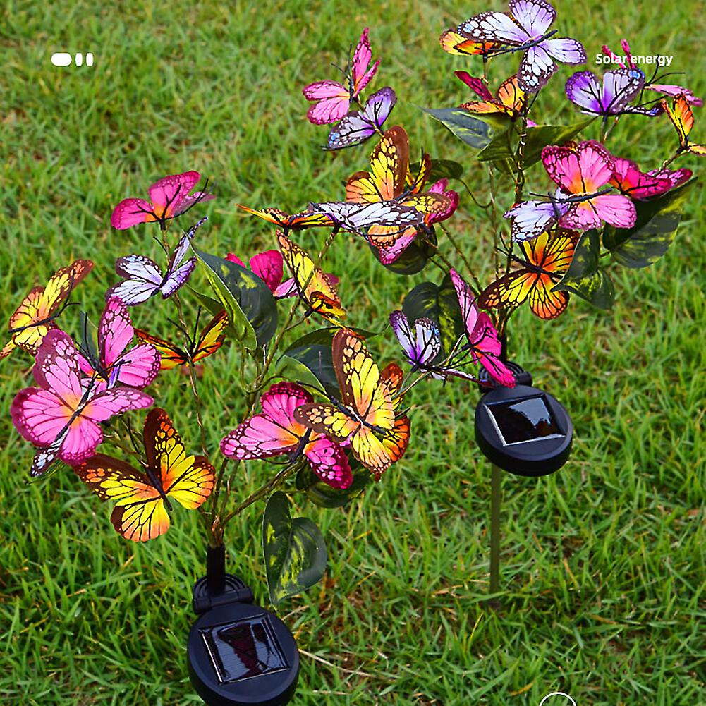 Solar Garden Lights， 2 Pack Butterfly Flower Solar Garden Lights Flowers Garden Stake Lights， Waterproof Outside Fence Decorative Led Landscape Path L