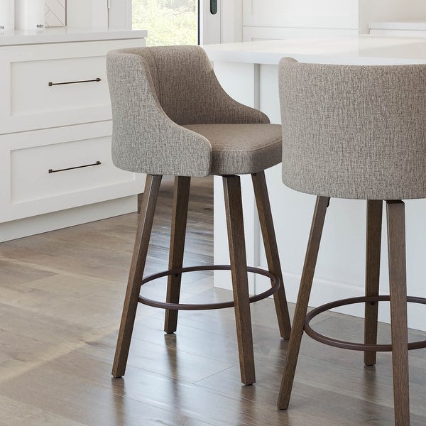 Ramon 26 In. Swivel Counter Stool - Beige and Brown Woven Polyester / Brown Wood