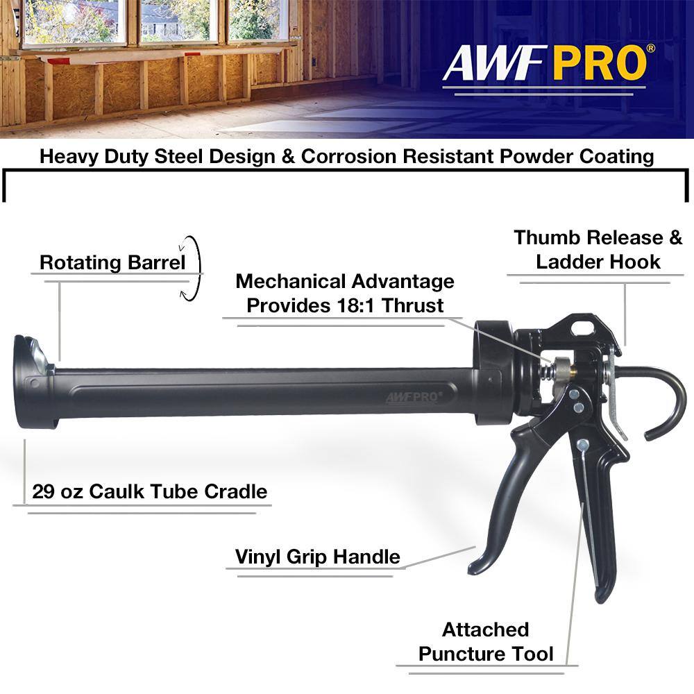 AWF PRO 29 oz. 18:1 Thrust Caulk Gun Vinyl Grip Rotating Barrel AWF 2029