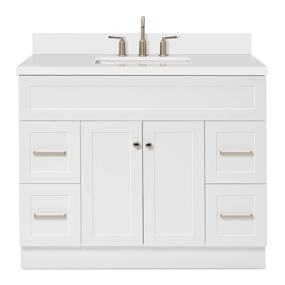 ARIEL Hamlet 43 in. Bath Vanity in White with Quartz Vanity Top in White with White Basin F043S-WQ-VO-WHT