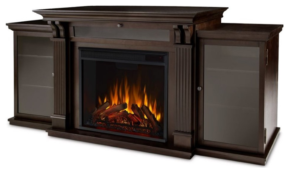 Bowery Hill Transitional Wood Fireplace TV Stand for TVs up to 67 quotin Walnut   Traditional   Entertainment Centers And Tv Stands   by Homesquare  Houzz