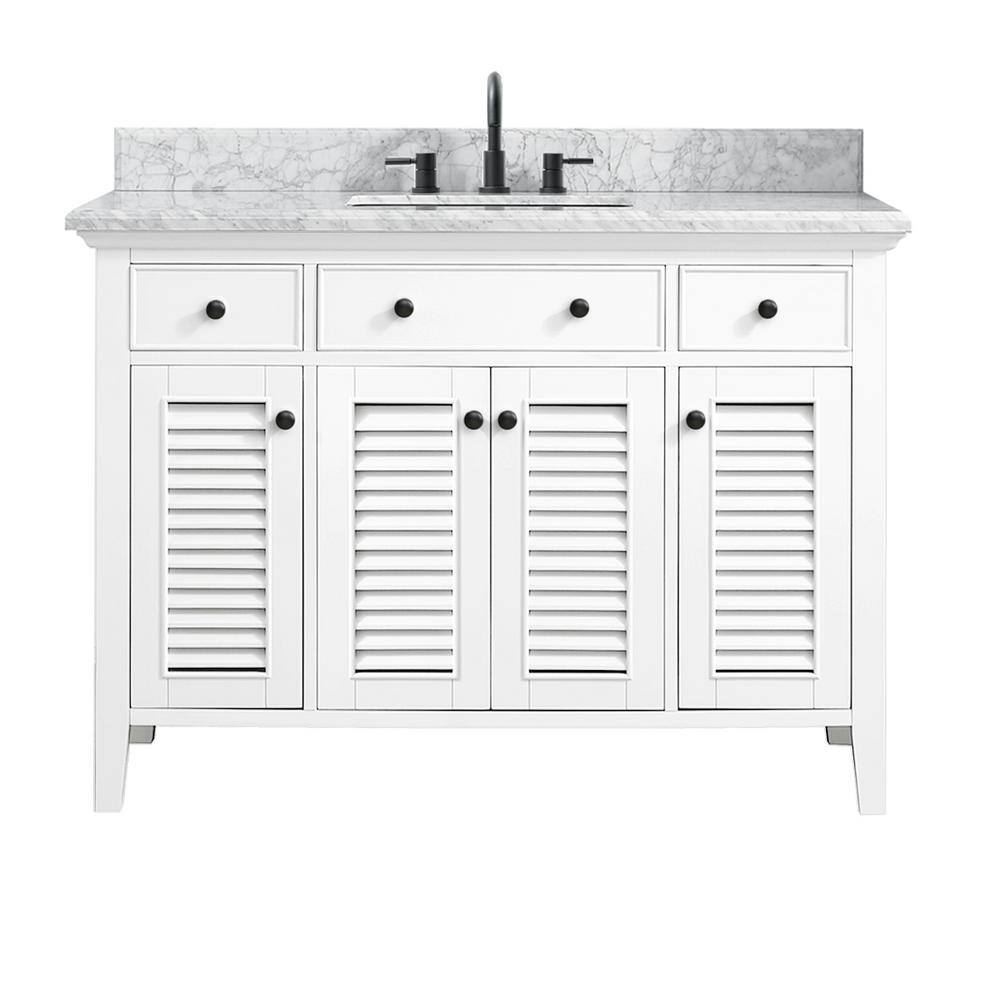 Home Decorators Collection Fallworth 49 in. W x 22 in. D x 35 in. H Bathroom Vanity in White with Carrara White Marble Top 19115-VS49-WT