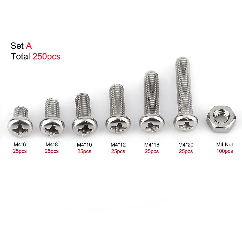 M4 Stainless Steel Ss304  Machine Screws Bolts Nuts Assortment (pan Head)