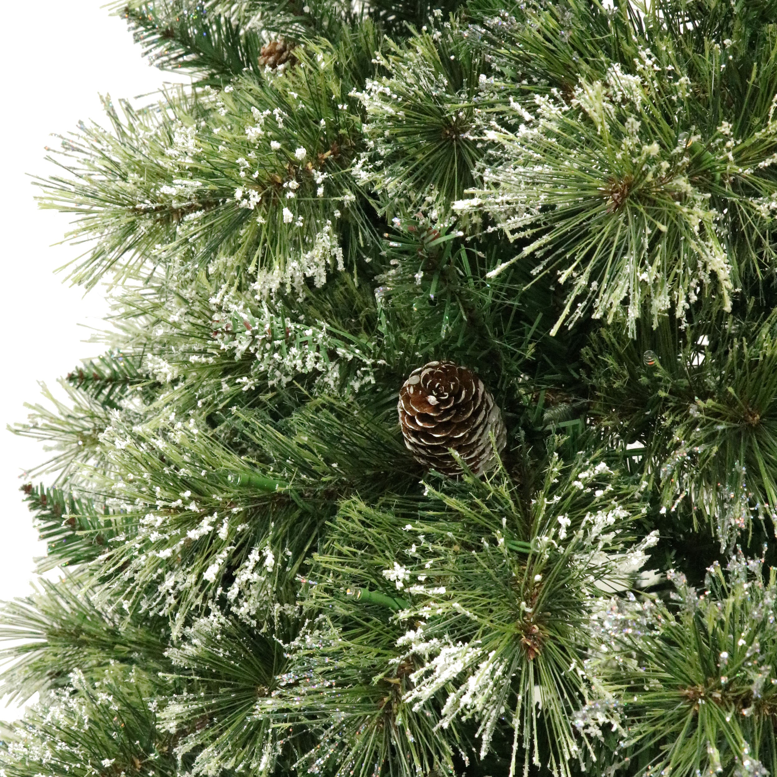 4.5-foot Cashmere Pine and Mixed Needles Pre-Lit Clear LED Hinged Artificial Christmas Tree with Snow and Glitter Branches and Frosted Pinecones