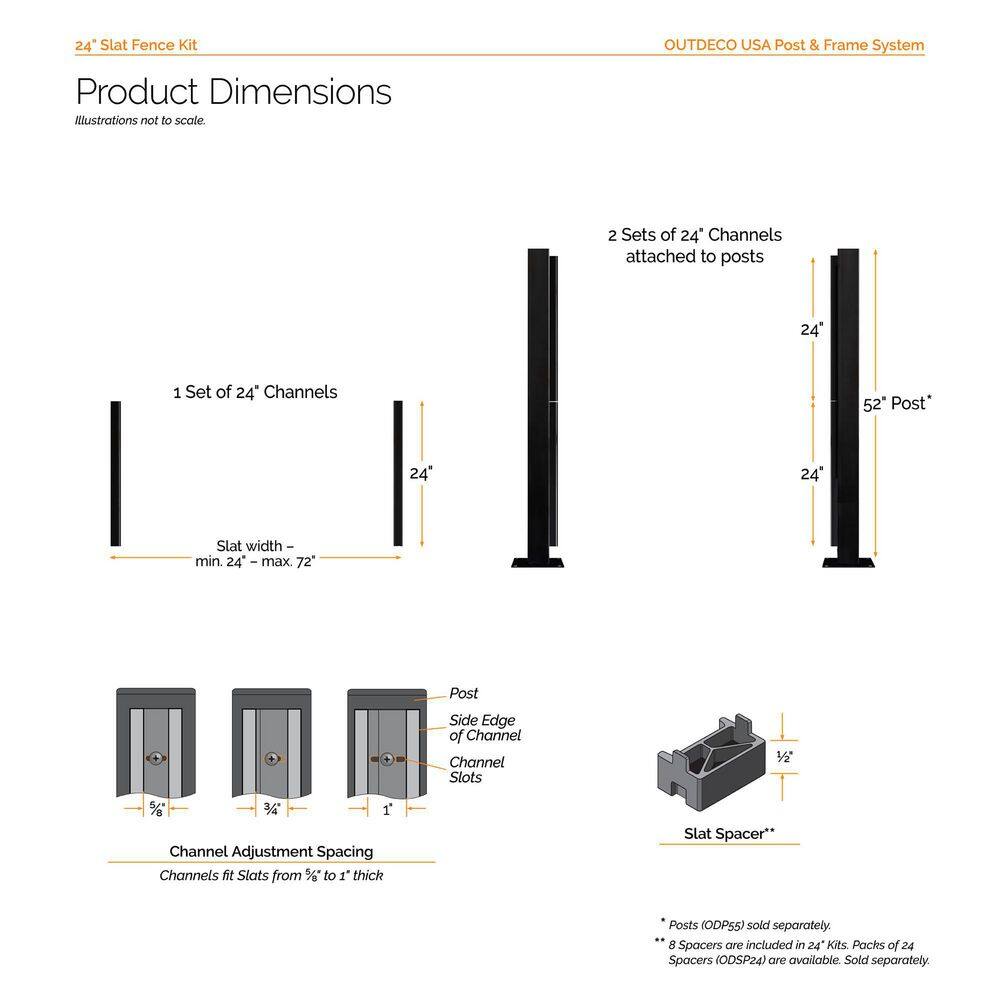 OUTDECO 24 in. Galvanized Steel Adjustable Slat Fence Frame Kit ODSL2