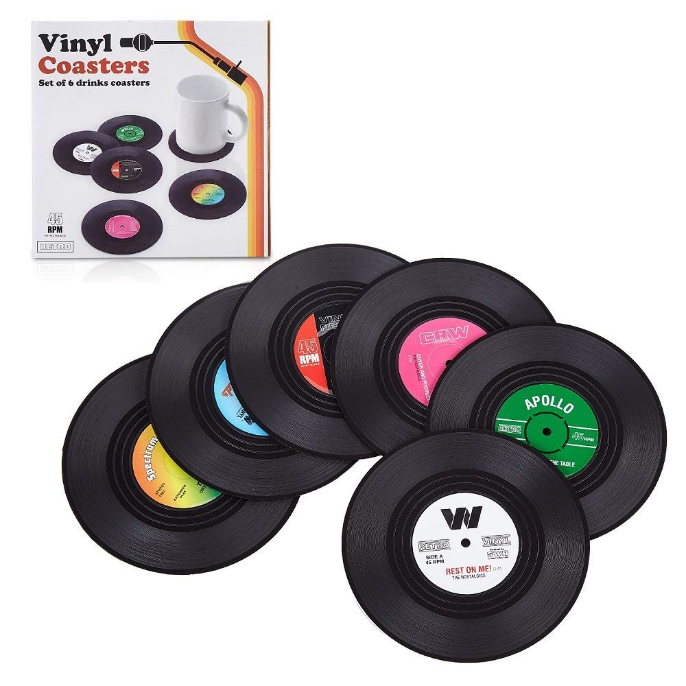 Set of 6 Retro Vinyl Record Disc Drink Coasters by - for Tea， Coffee， Beer Mug， Music Lovers Mats Great Grip and Protection for Table with No Marks or Water Transmission