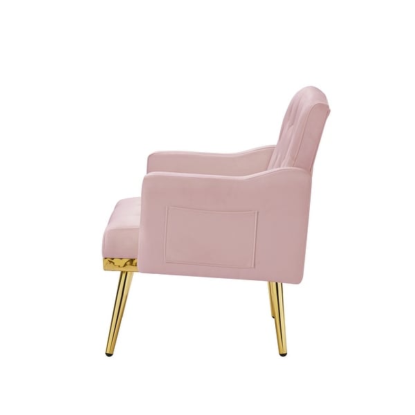 Accent Chair Tufted Armchair， Velvet Fabric Upholstery Accent Chairs with Metal Legs