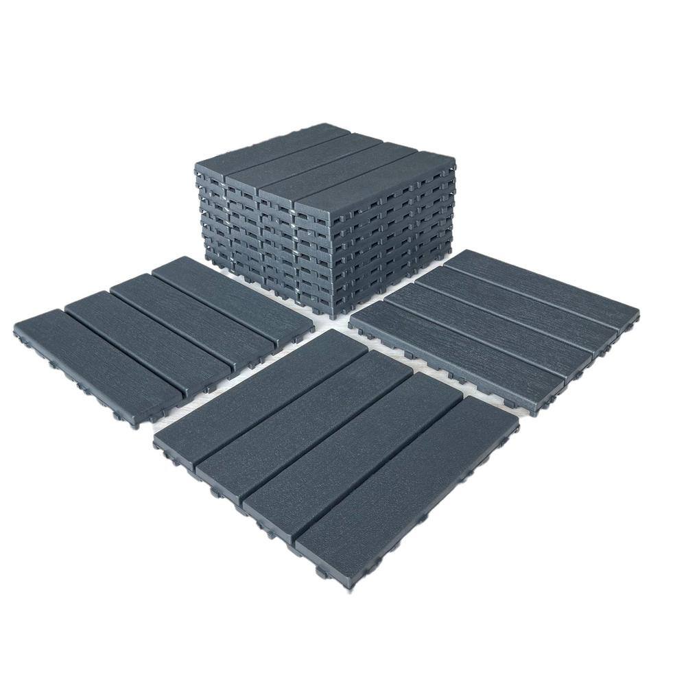 12 in. x 12 in. x 0.75 in. Outdoor Interlocking Polypropylene and Flooring Tiles in Dark Gray ( 44 Pack ) 44 sq. ft. W-ZCS-68