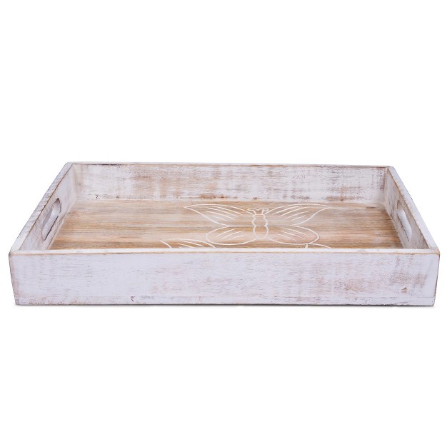 Mela Artisans Decorative Wood Serving Tray W Handles