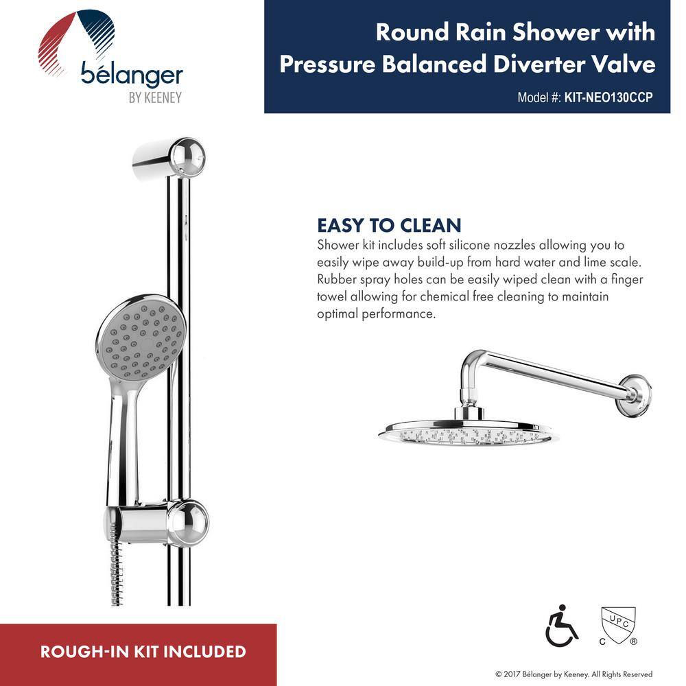 KEENEY Belanger 1-Spray Round Hand Shower and Showerhead from Wall Combo Kit with Slide Bar and Valve in Polished Chrome KIT-DEL130CCP