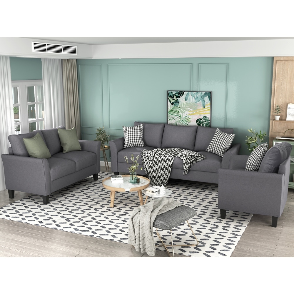 Classic Design Polyester Blend 3 Piece Sofa Set  Solid Wood Frame Living Room Set  Includes Loveseat  Armchair   3 Seat Sofa