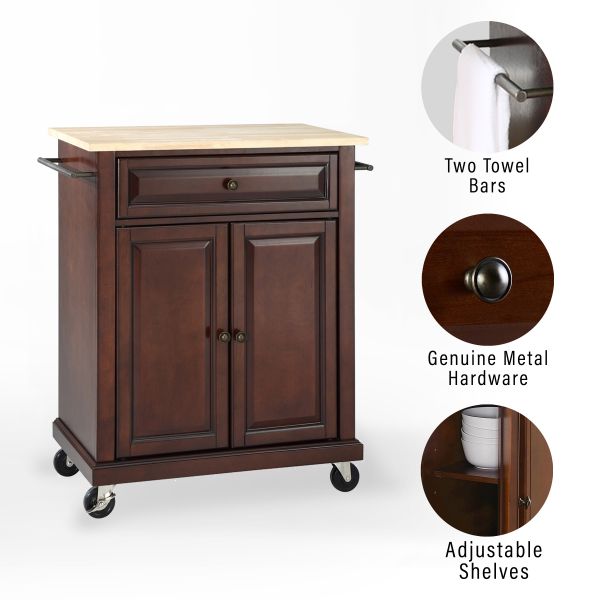 Compact Wood Top Kitchen Cart