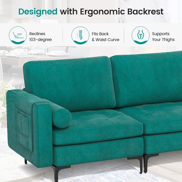 Costway Modern Modular 3 seat Sofa Couch W Side Storage Pocket amp Metal Leg Teal