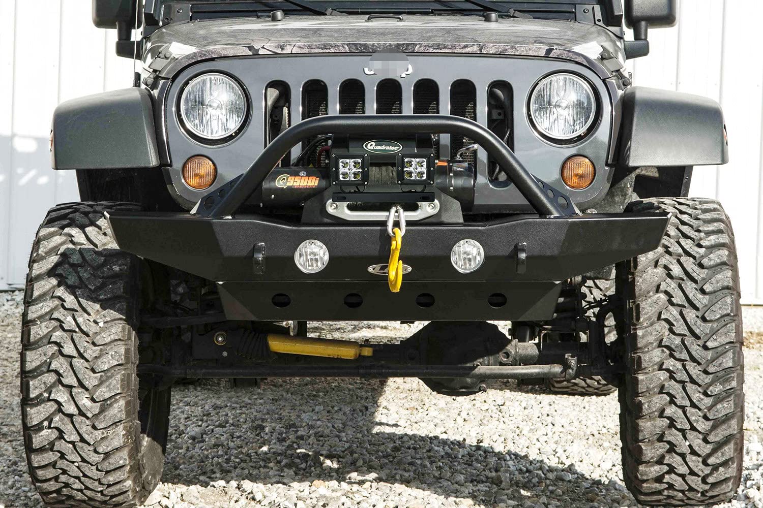 iJDMTOY Black Powder Coated Stainless Steel Hawse Fairlead License Plate Mount Bracket w/LED LIghtbar， Pod Light Mounting Slots， Compatible with Jeep Wrangler， ATV， UTV， Trucks， etc