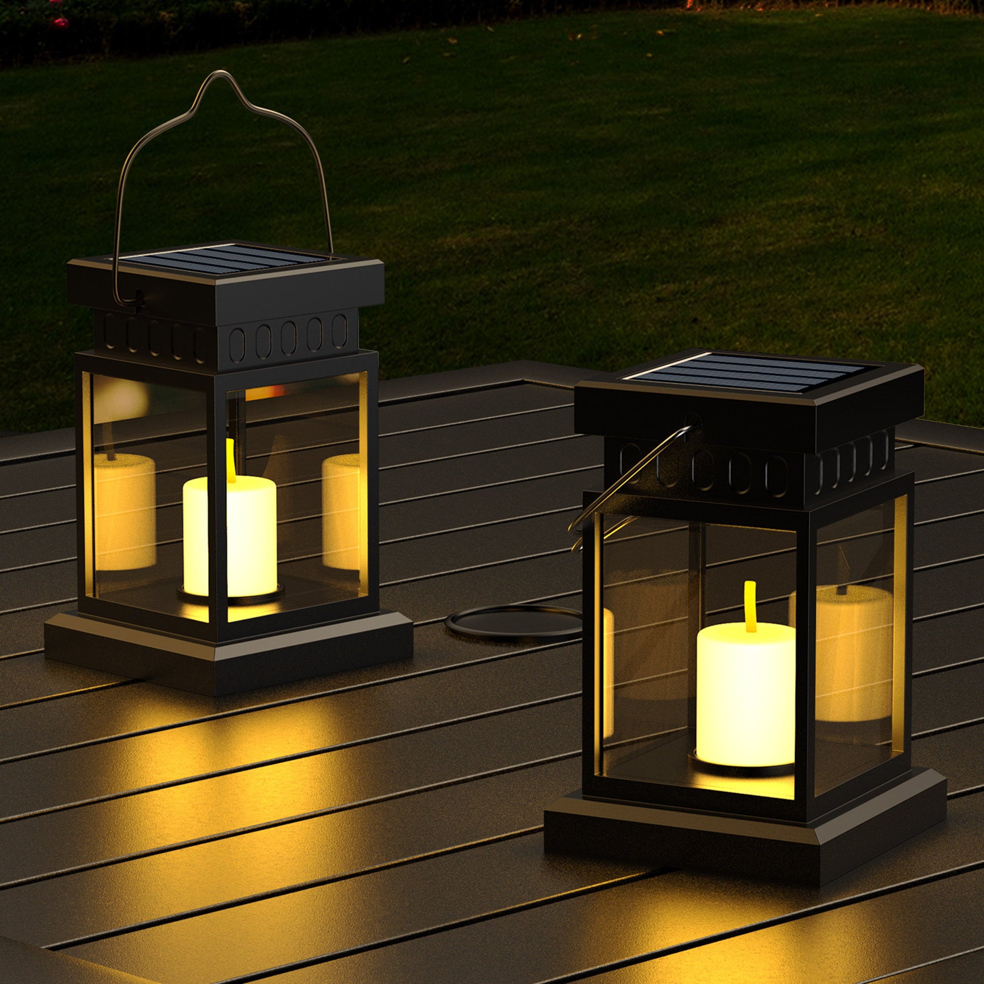 4 Pack Solar Lantern Hanging Outdoor Solar Landscape Lights Solar Pathway Lawn Light 3 in 1 Installation Solar Light for Garden Yard Patio Design - Warm Yellow