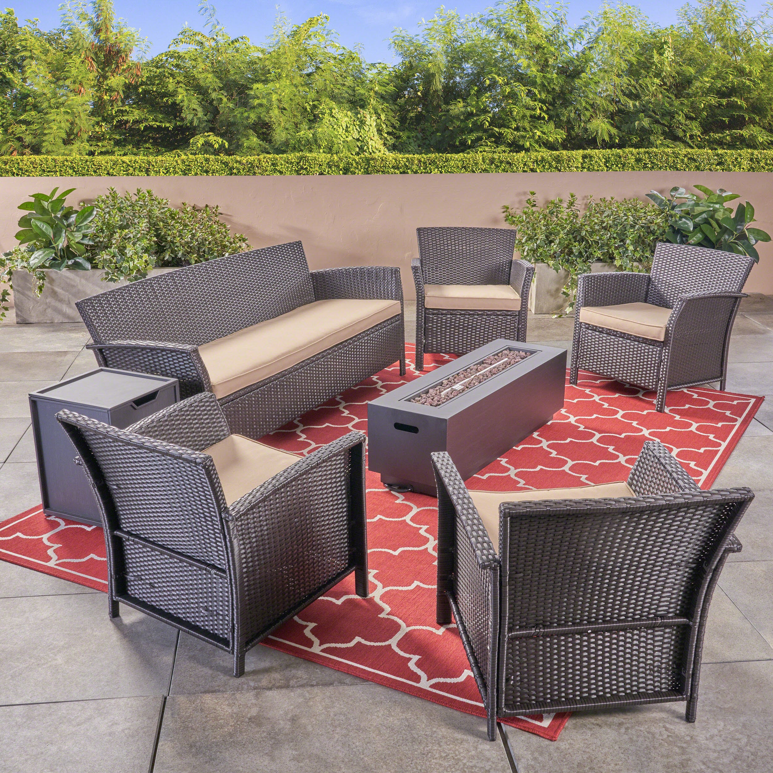 Mason Outdoor 4-Seater Wicker Chat Set with Fire Pit