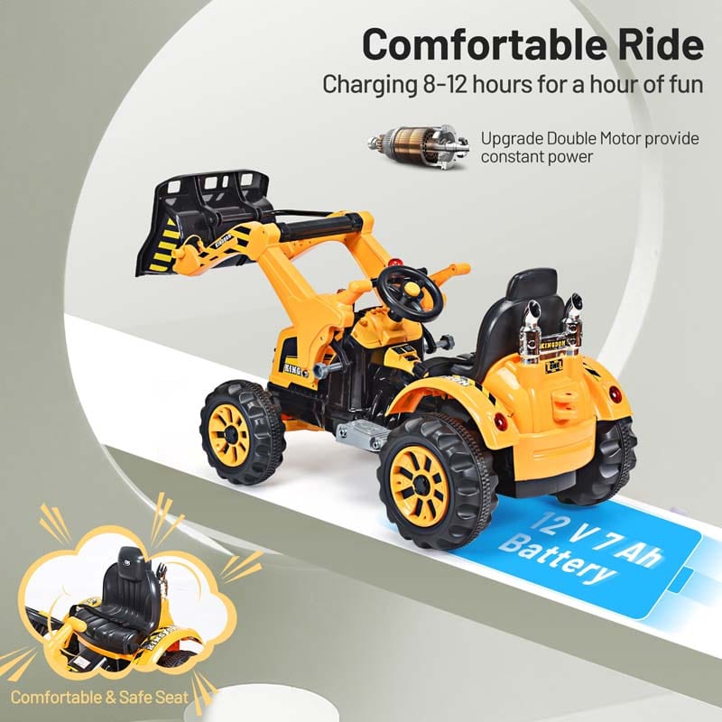 Kids Ride on Excavator, 12V Battery Powered Construction Vehicles Dumper Truck Toy with Front Loader Shovel