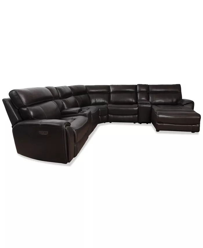 Furniture Hutchenson 132.5 7-Pc. Leather Sectional with 2 Power Recliners Chaise and 2 Consoles