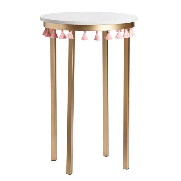 Saffron Marble Table w/Pink Tassels - 16 x 16 x 24