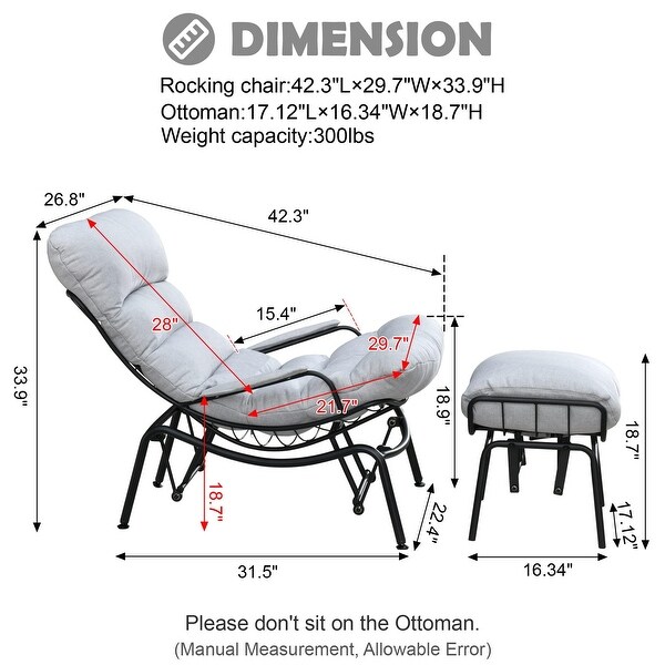 XIZZI 2Piece Outdoor Rocking Chair Recliner with Ottoman