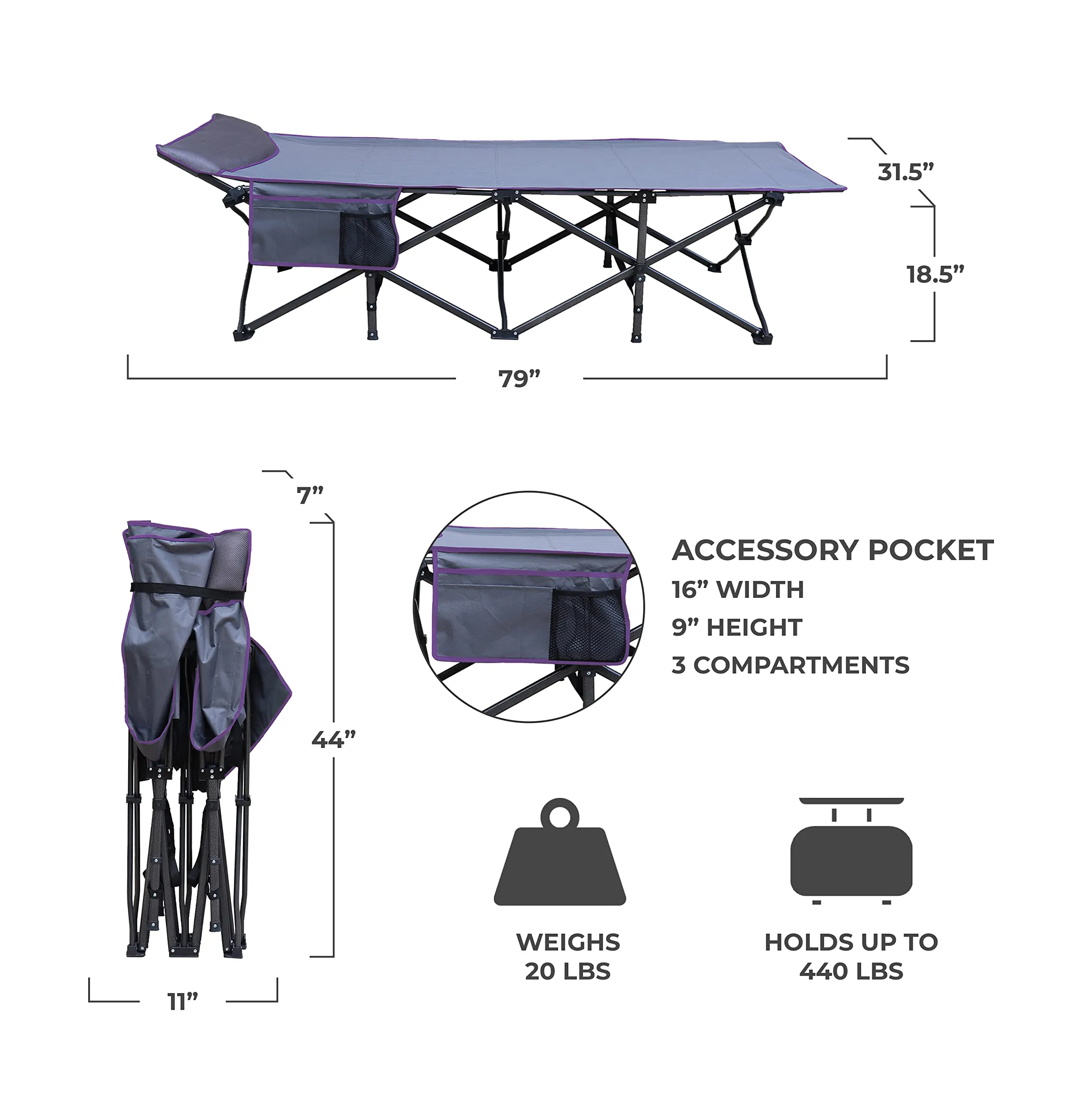 LARIBON Outdoor Camping Folding Bed Ultra light Portable Single Camping Field Camping Office Lunch Break Bed