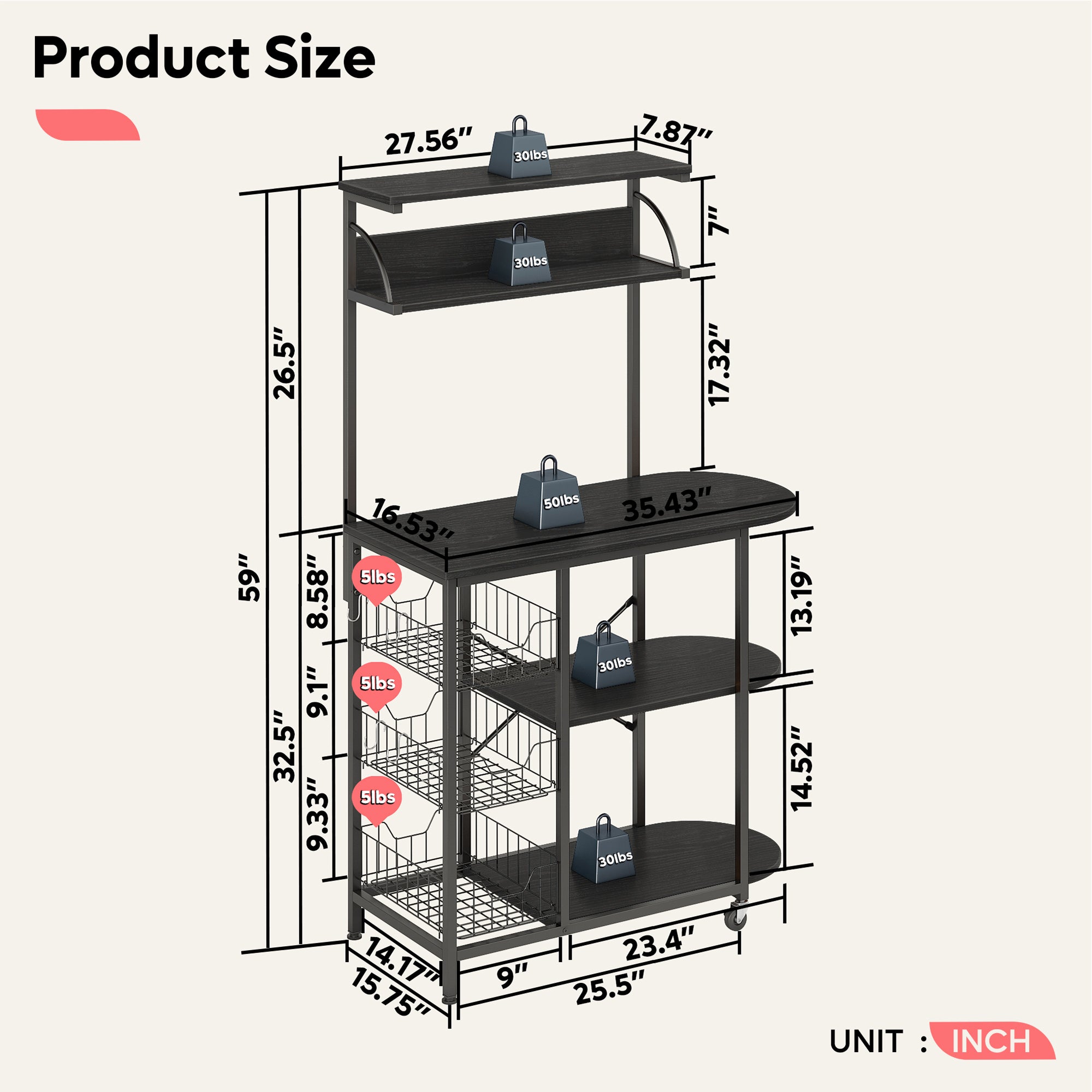 Bestier Multipurpose 4 Tier Kitchen Baker's Rack and Coffee Station， Black