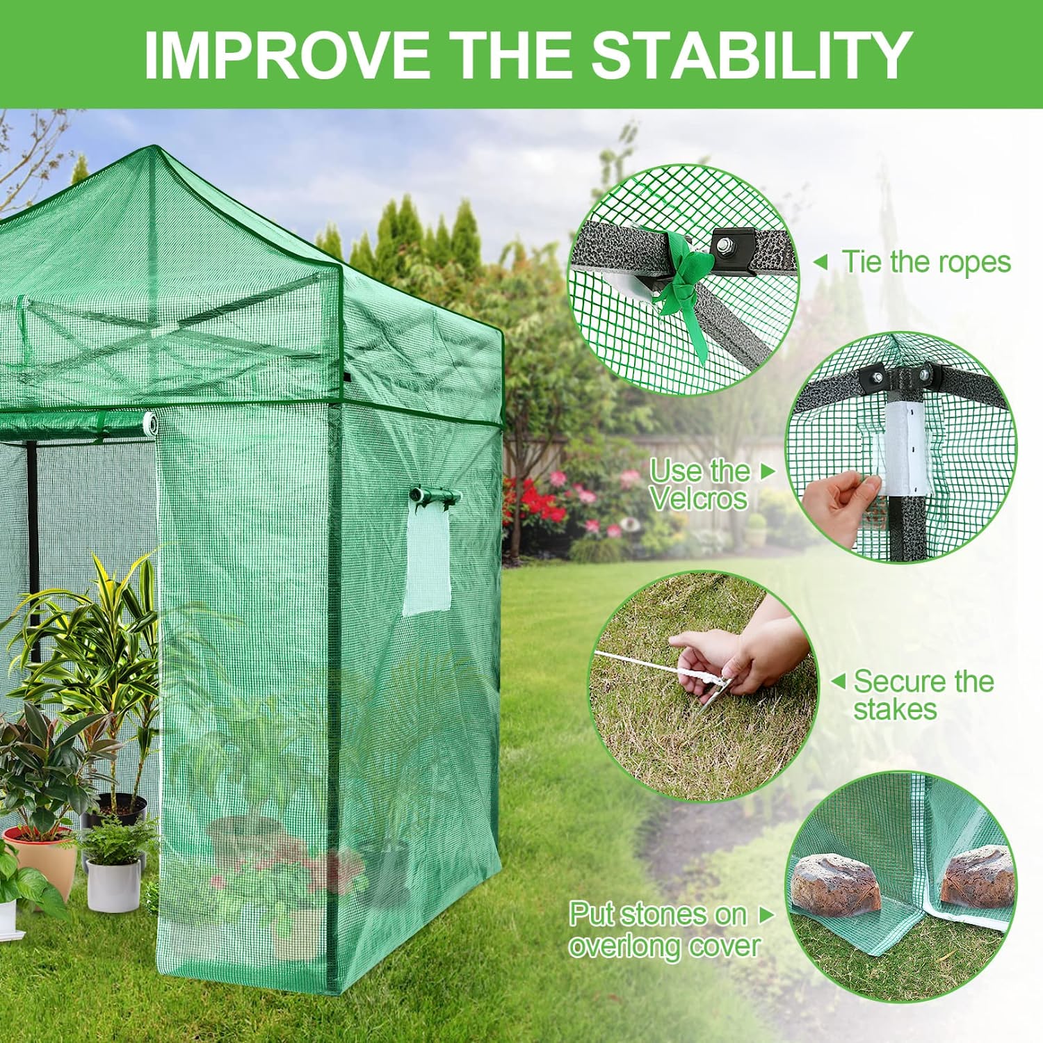 Likein Green House for Outdoors Heavy Duty, Walk in Pop up Greenhouse, 6.6x6.6FT