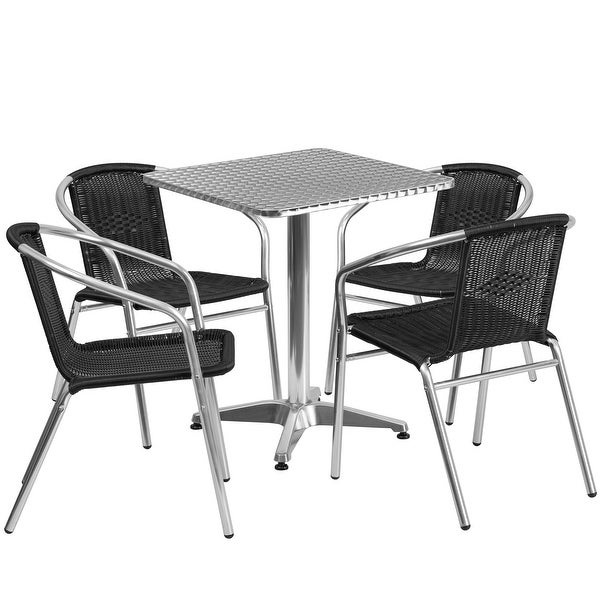 23.5'' Square Aluminum Indoor-Outdoor Table Set with 4 Rattan Chairs - Overstock - 12040383