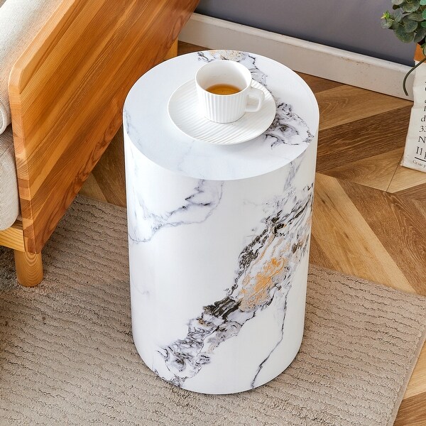 Cylindrical Side Table with Marble Pattern 12