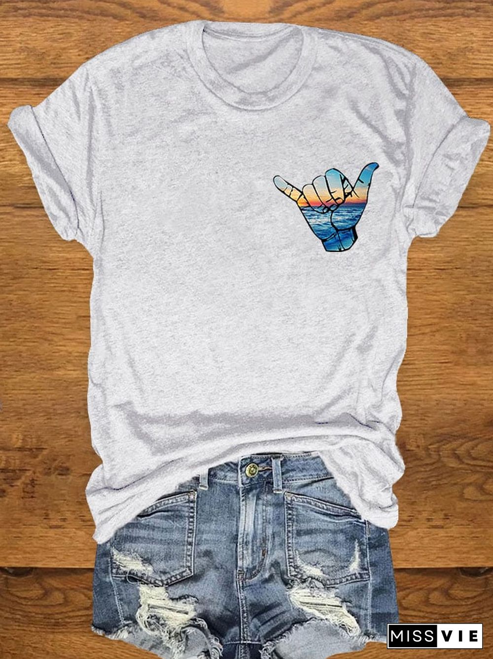 Women's Hawaiian Shaka Gesture Print T-shirt