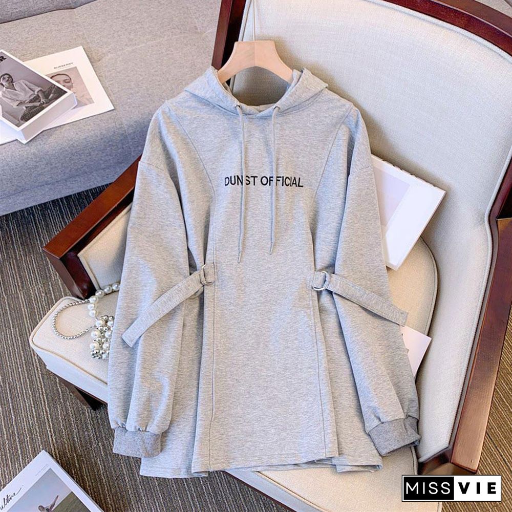 Chic Belt Design Letter Print Pure Color Hoodie