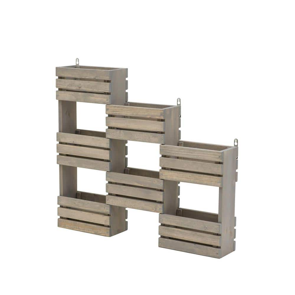 32.7 in. W x 5.9 in. D x 29.5 in. H Gray Tiered Wooden Wall Mount Garden Shelf Station 5051