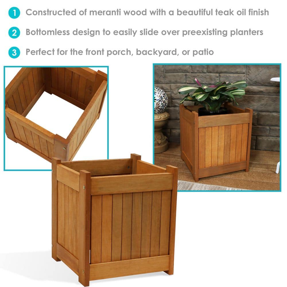 Sunnydaze Decor 16 in. Meranti Wood Outdoor Planter Box (Set of 2) LAM-608