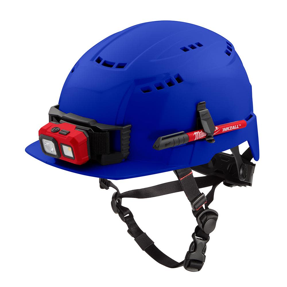 Milwaukee Blue Front Brim Vented Helmet with BOLT Class C