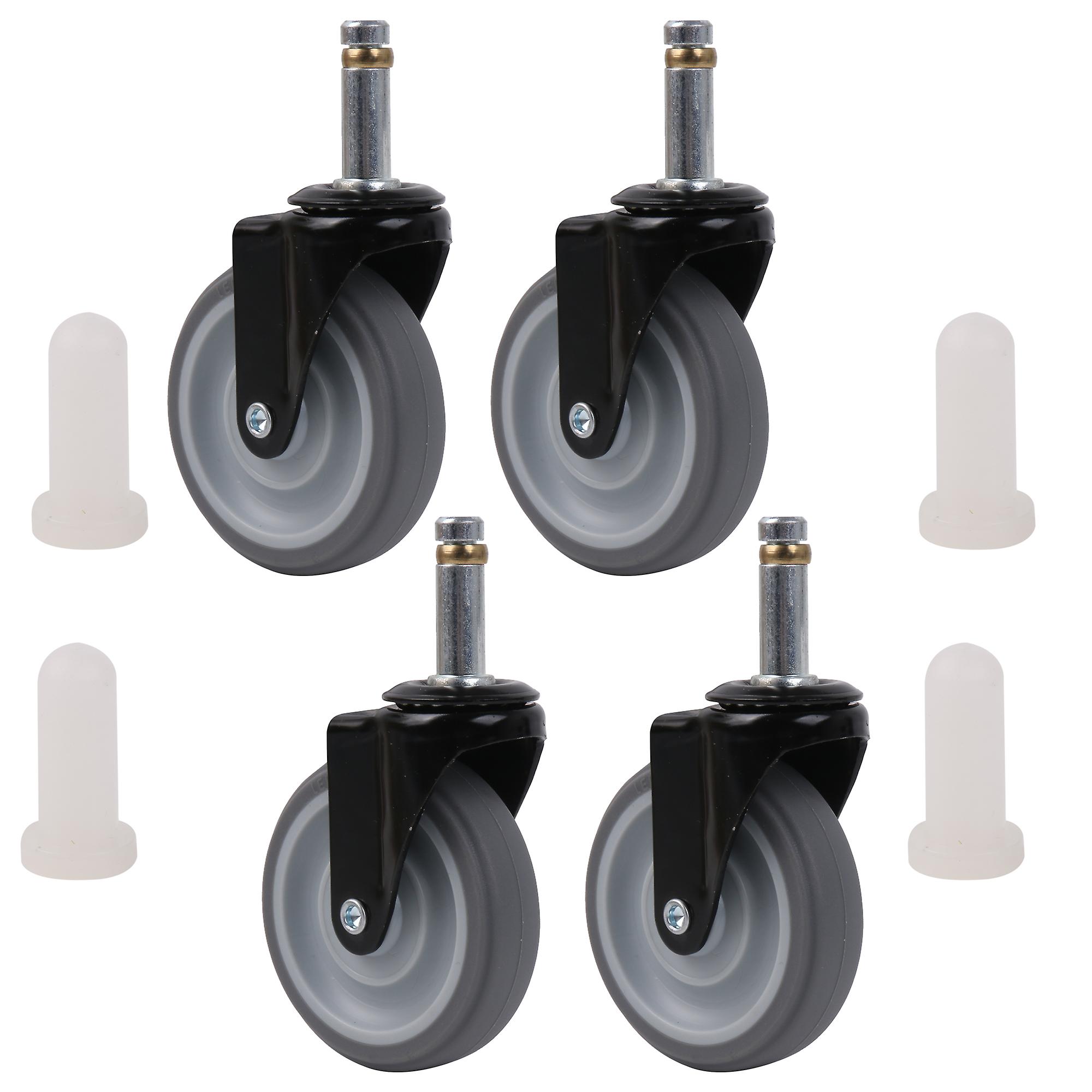 4 Pieces 3Inch Rubber Swivel Stem Caster Wheel 110LBS w/ Nylon Sleeve