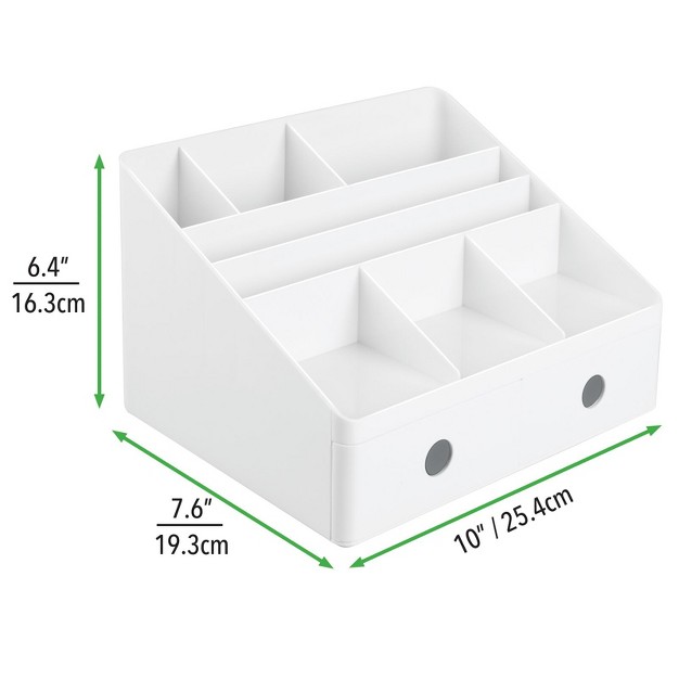 Mdesign Large Plastic Divided Home Office Desk Organizer With 2 Drawers White