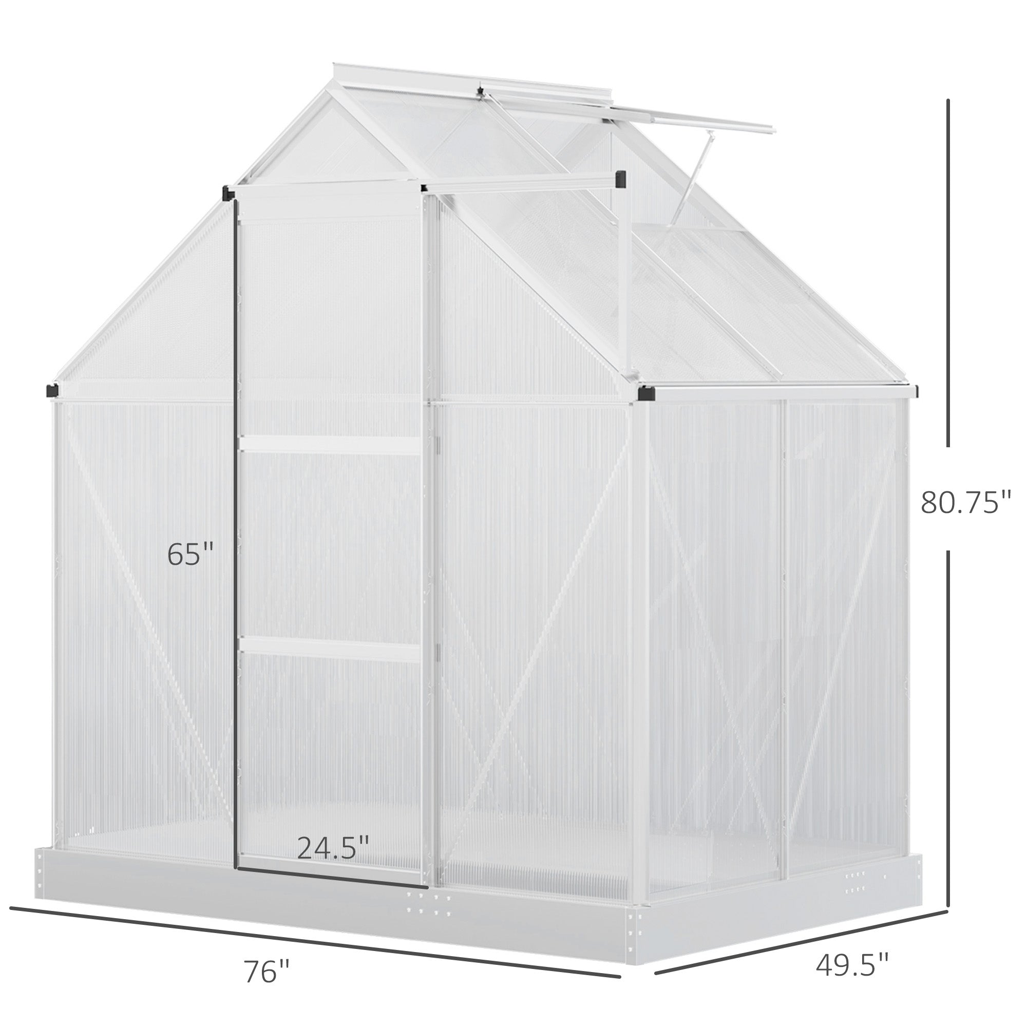 Outsunny 6' x 4' Polycarbonate Greenhouse with Aluminum Frame, Walk-in Garden Greenhouse Kit with Adjustable Roof Vent, Rain Gutter and Sliding Door for Backyard, Silver