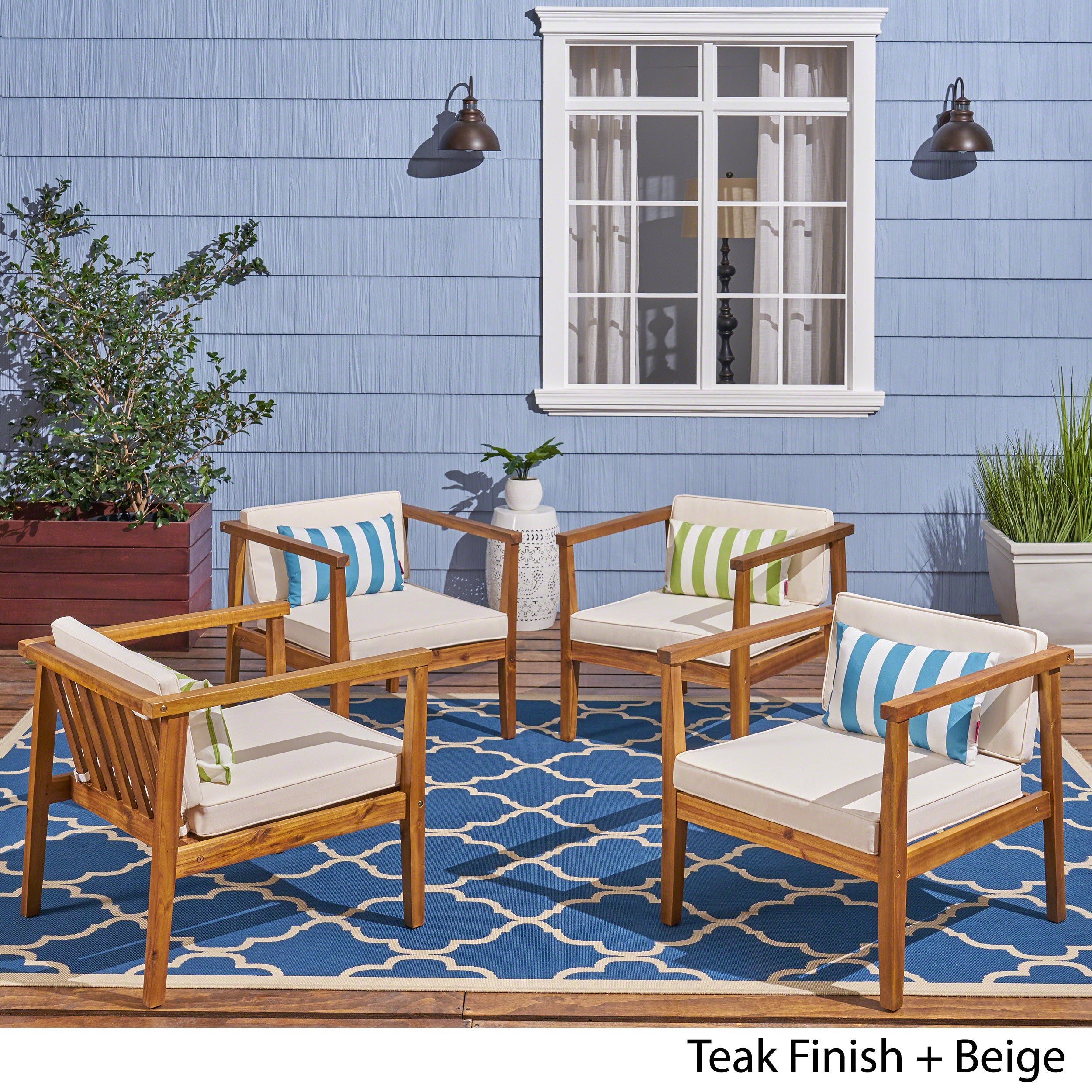 Thomson Outdoor Acacia Wood Club Chairs with Water-Resistant Cushions (Set of 4)