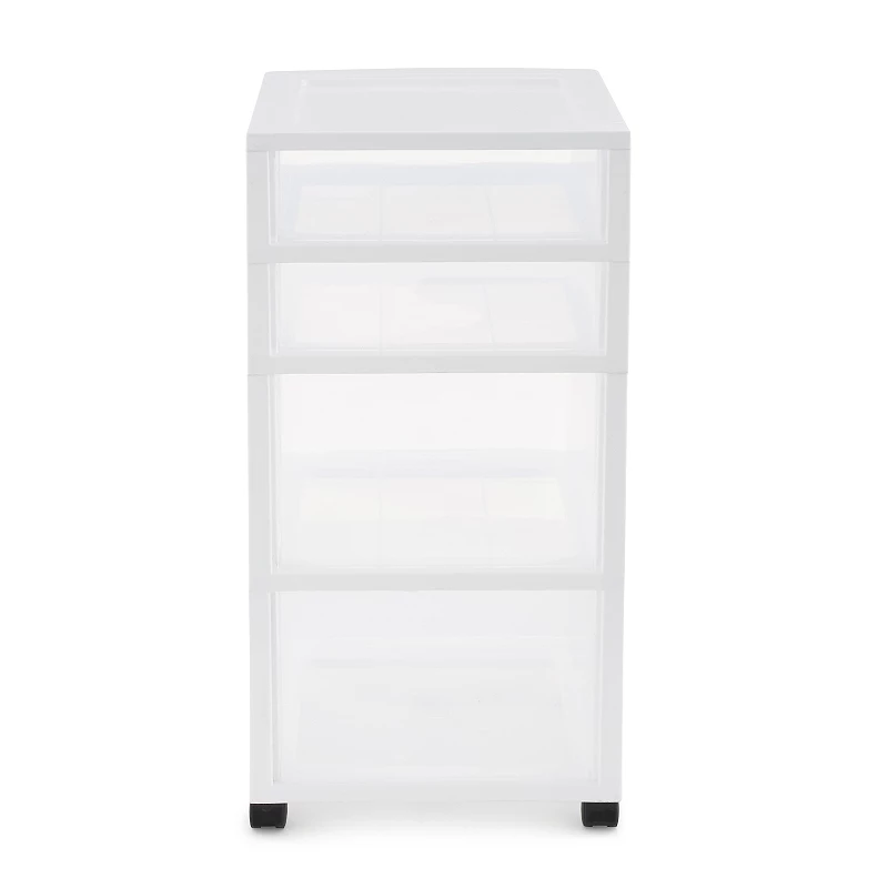 Gracious Living Resin Clear 4 Drawer Storage Chest System with Casters， White