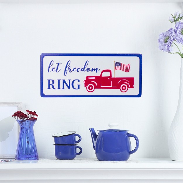 Metal Patriotic quot let Freedom Ring quot Sign With A Flag Wall Decor