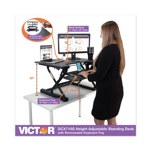 Victor High Rise Height Adjustable Standing Desk with Keyboard Tray， 31