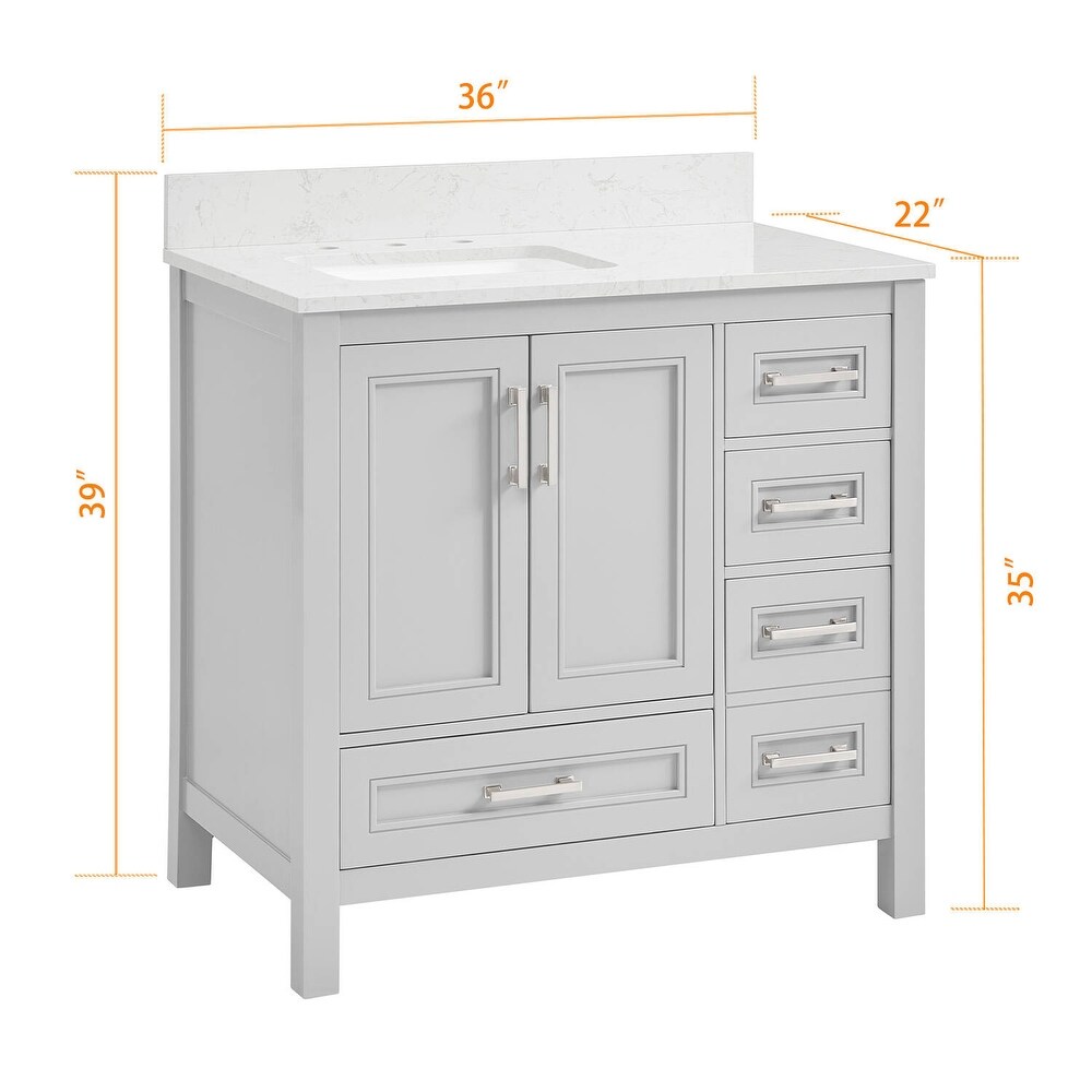 Vines 36 in. Grey Bathroom Vanity with Carrara Marble Top