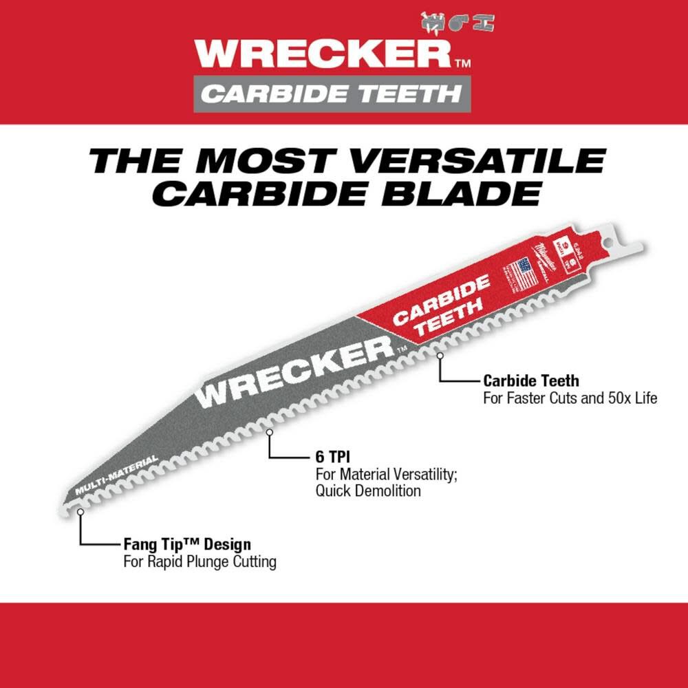 Milwaukee 12" 6 TPI THE WRECKER with Carbide Teeth SAWZALL Blade 3PK 48-00-5343 from Milwaukee