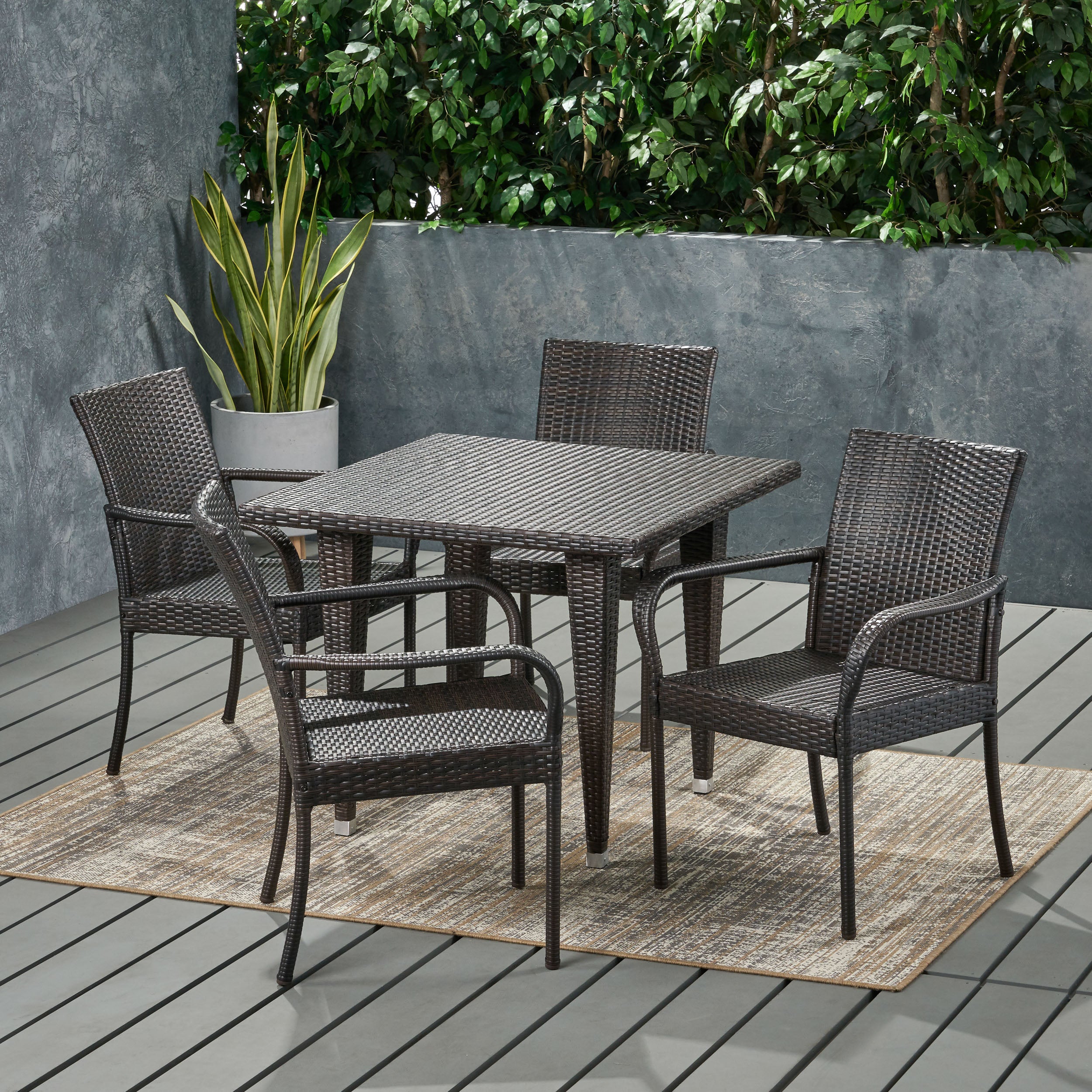 Bannon Outdoor Contemporary 4 Seater Wicker Dining Set